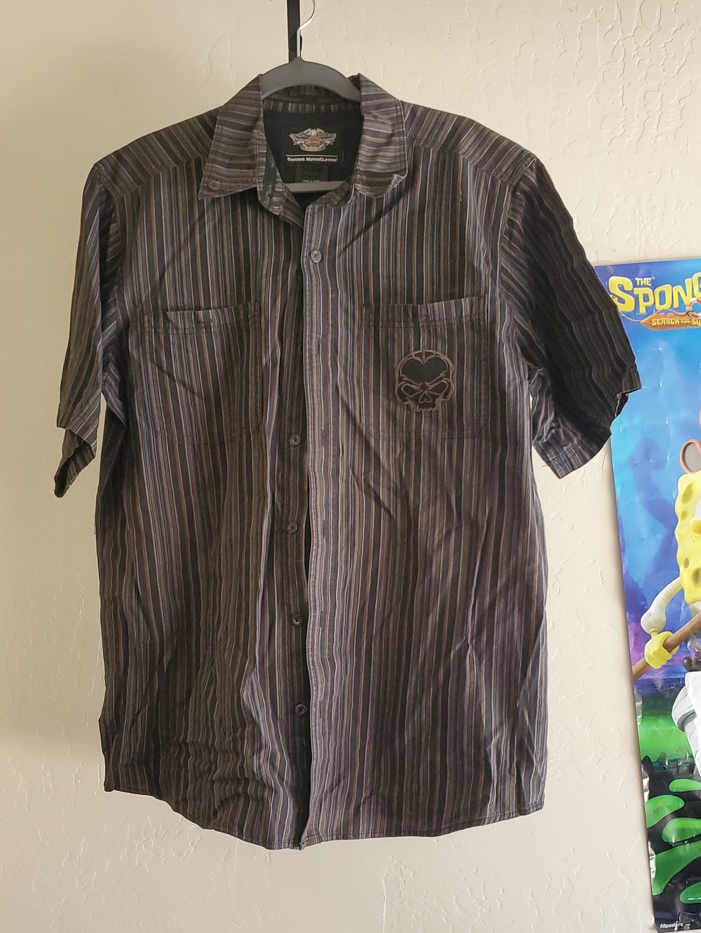 Harley Davidson & Gray Striped Short-Sleeve Button-Down Shirt